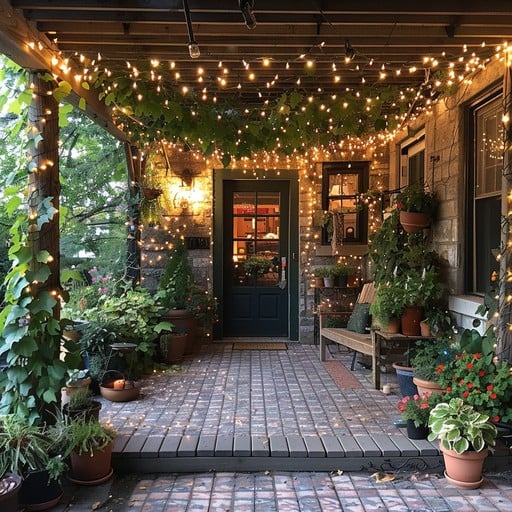 Cozy patio with string lights
